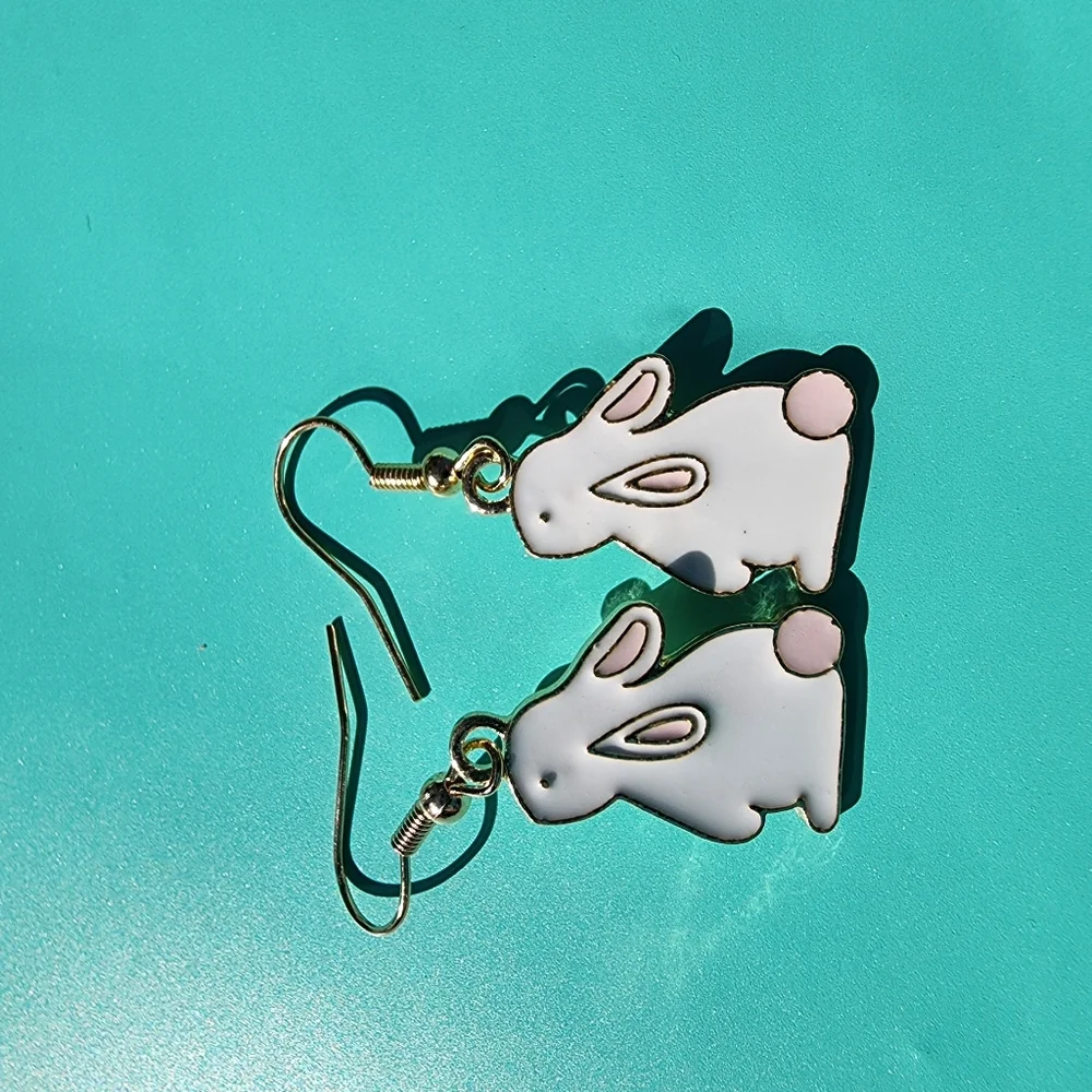 🎆 Cute Bunny Earrings | White Rabbit Dangle Earrings | Kawaii Animal Jewelry OS - Picture 2 of 4